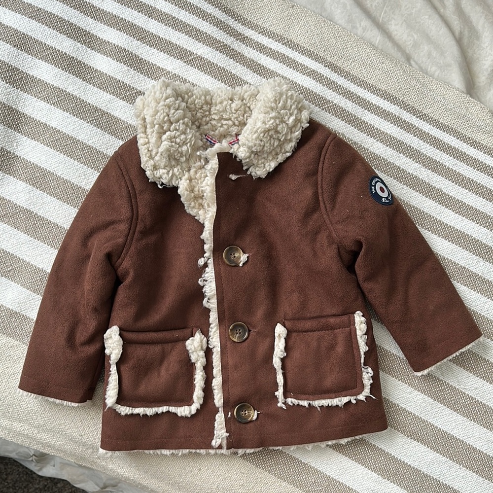 Ben Sherman Brown and Cream Pea Coat with Faux Sherpa Lining